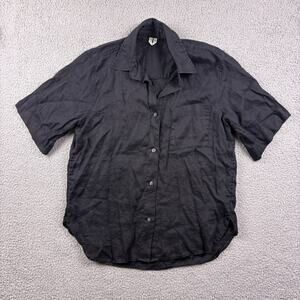 Arket Linen Shirt Womens Extra Small Black Resort Button Up Pocket Relaxed